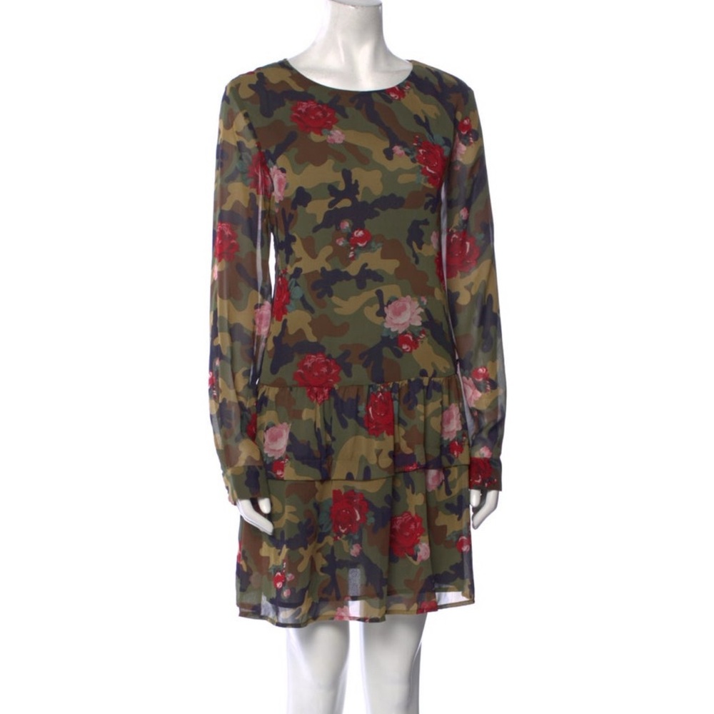 My Twin Twinset Beautiful Green Camouflage Dress w/ Red Roses Long Sleeve Large